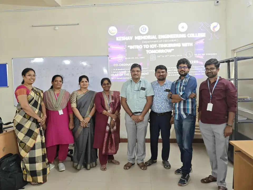 Faculty team at the KMEC CSE (AI & ML) IoT workshop (Apr 2025).